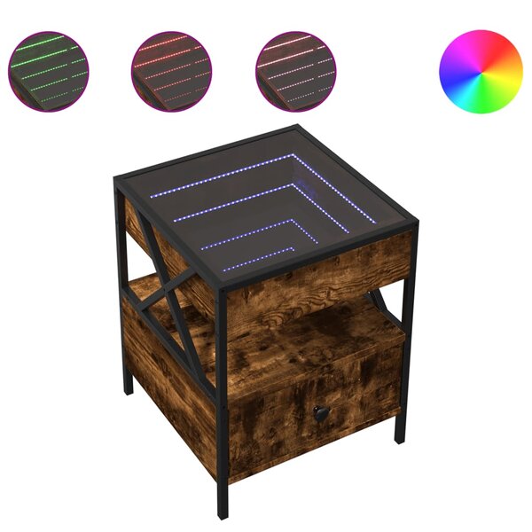 vidaXL Table basse avec LED Infinity chêne fumé 40x40x51 cm