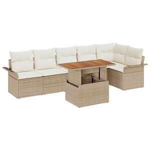 vidaXL Ensemble de canapé de jardin 7 Pièces Beige Poly rotin