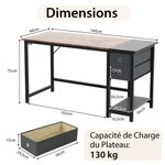 Bureau de 140 cm poste de travail informatique moderne avec 2 tiroirs crochet de suspension étagère de rangement 140 x 60 x 75 cm marron rustique et noir 20_0007993