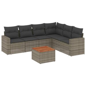 vidaXL Salon de jardin avec coussins 7 Pièces gris résine tressée