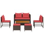 vidaXL Ensemble de canapé de jardin 6 Pièces Marron et rouge polyrotin