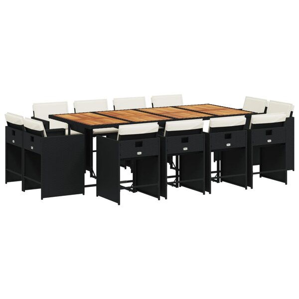 vidaXL Ensemble à manger de jardin 13 Pièces coussins noir résine tressée