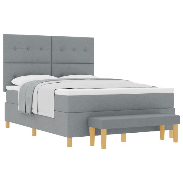 Lit à ressort avec matelas et banc vidaXL Gris clair 140x200 cm Tissu