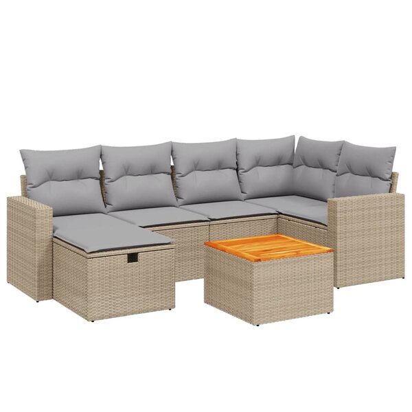 vidaXL Salon de jardin avec coussins 7Pièces mélange beige résine tressée