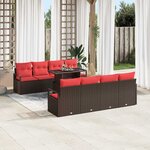 vidaXL Ensemble de canapé de jardin 9 Pièces Marron et rouge polyrotin