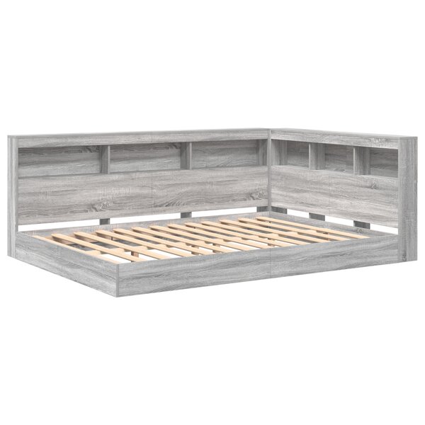 vidaXL Lit bibliothèque gris Sonoma 140 x 200 cm en bois aggloméré