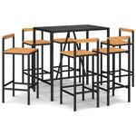 vidaXL Ensemble de bar jardin 7 Pièces noir poly rotin/bois massif acacia