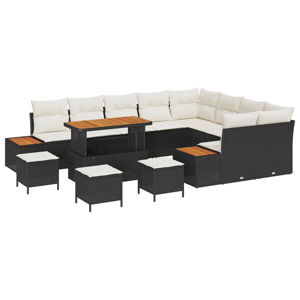 vidaXL Ensemble de canapé de jardin avec coussin 13 Pièces Noir et Crème