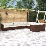 vidaXL Salon de jardin 9 Pièces avec coussins Résine tressée Marron