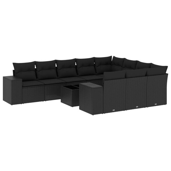 vidaXL Salon de jardin 11 Pièces avec coussins noir résine tressée