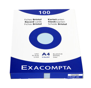 Étui de 100 fiches bristol uni non perforé 210x297mm Azur EXACOMPTA