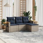 vidaXL Salon de jardin 4 Pièces avec coussins gris résine tressée