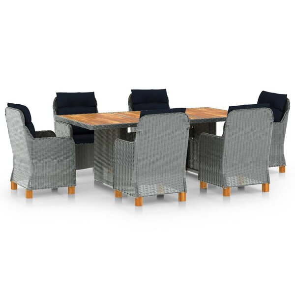 vidaXL Ensemble à manger d'extérieur et coussins 7 Pièces résine tressée