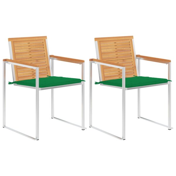 vidaXL Chaises de jardin avec coussins lot de 2 Teck solide et acier