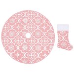 vidaXL Jupe de sapin de Noël de luxe avec chaussette Rose 150 cm Tissu