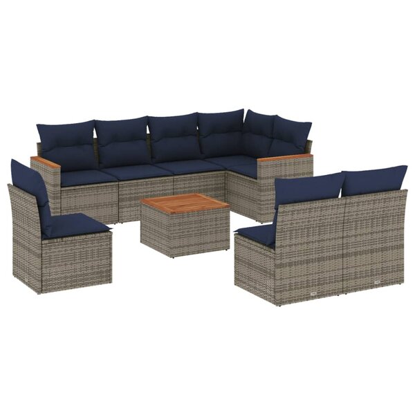 vidaXL Salon de jardin 9 Pièces avec coussins gris résine tressée
