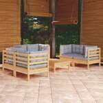 vidaXL Salon de jardin 7 Pièces avec coussins gris bois de pin massif