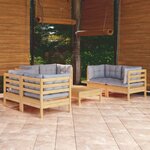 vidaXL Salon de jardin 7 Pièces avec coussins gris Bois de pin massif