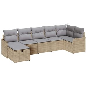 vidaXL Ensemble de canapé de jardin 7 Pièces Beige Poly rotin