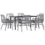 vidaXL Ensemble à manger jardin coussins 7 Pièces gris poly rotin verre