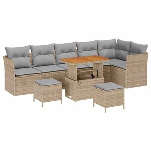 vidaXL Ensemble de canapé de jardin 9 Pièces Beige polyrotin