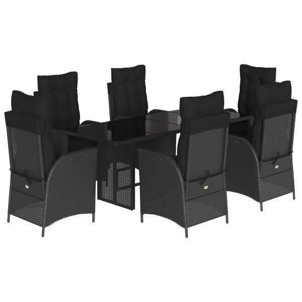 vidaXL Ensemble à manger de jardin coussins 7Pièces Noir Résine tressée