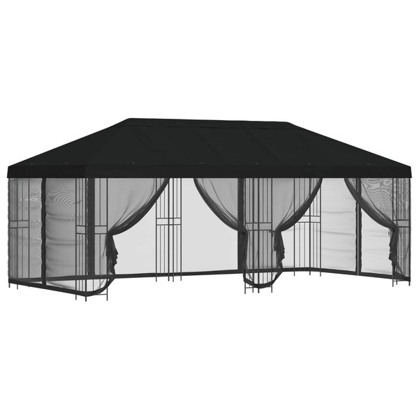 vidaXL Gazebo avec murs latéraux 6 x 3 m Noir Polyester et Acier 190