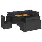 vidaXL Salon de jardin 9 Pièces avec coussins noir résine tressée