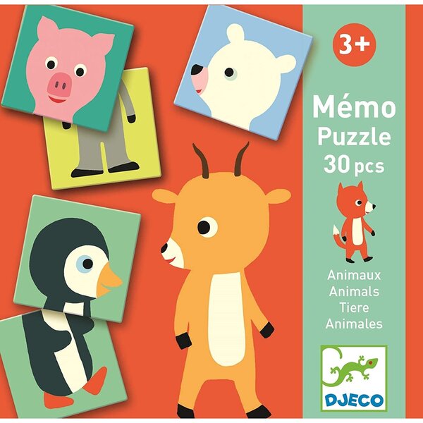 Djeco DJ08126 - Jeux d'apprentissage Mémo Puzzle Animaux 30 pièces