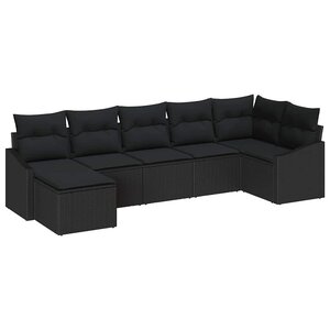 vidaXL Ensemble de Canapés avec coussin 7 Pièces Noir polyrotin