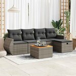 vidaXL Salon de jardin 6 Pièces avec coussins gris résine tressée