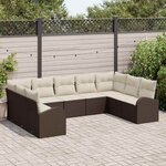 vidaXL Ensemble de canapé de jardin 9 Pièces Marron Poly rotin