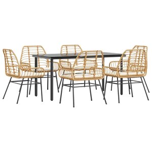 vidaXL Ensemble à manger jardin coussins 7Pièces marron poly rotin verre