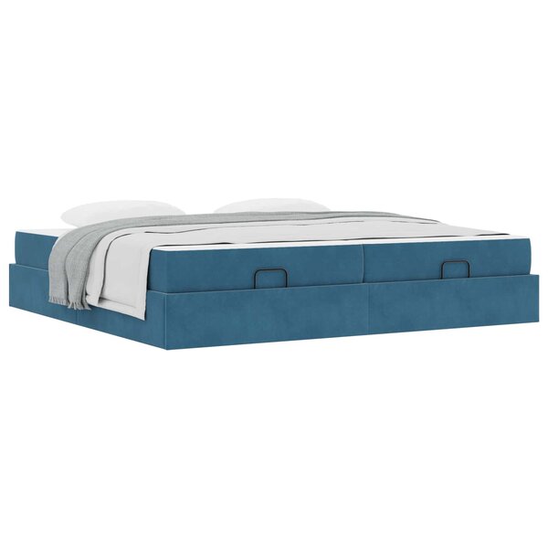 vidaXL Cadre de lit avec matelas avec matelas 2 Pièces Bleu Velours