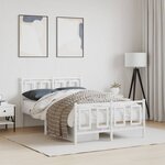 vidaXL Cadre de lit métal sans matelas et pied de lit blanc 120x190 cm