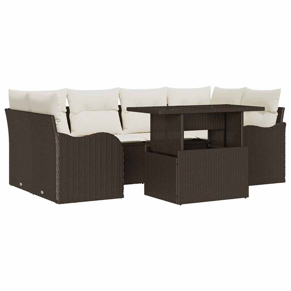 vidaXL Ensemble de canapé de jardin 7 Pièces Marron Poly rotin