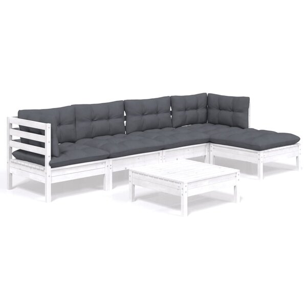 vidaXL Salon de jardin 6 Pièces avec coussins blanc bois de pin