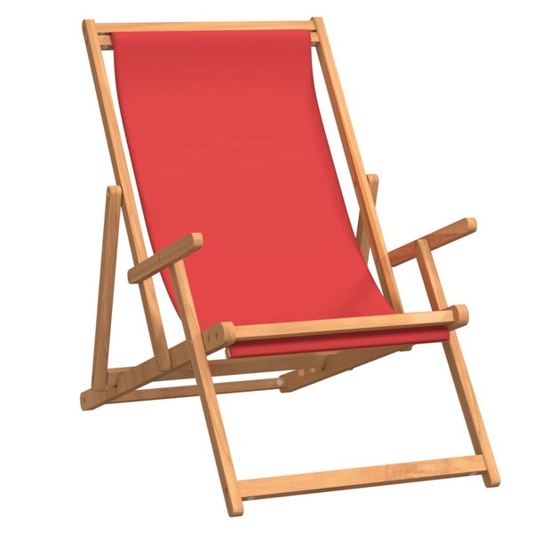 vidaXL Chaise de plage pliable Bois de teck solide Rouge