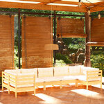 vidaXL Salon de jardin 7 Pièces avec coussins crème bois de pin