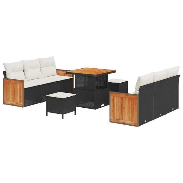 vidaXL Ensemble de canapé de jardin 9 Pièces Noir  Crème 80 x 80 x 71 cm