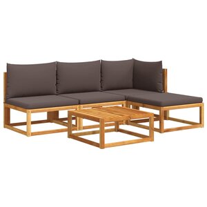 vidaXL Ensemble de canapés de jardin 5 pièces avec coussins en bois d'acacia et rotin