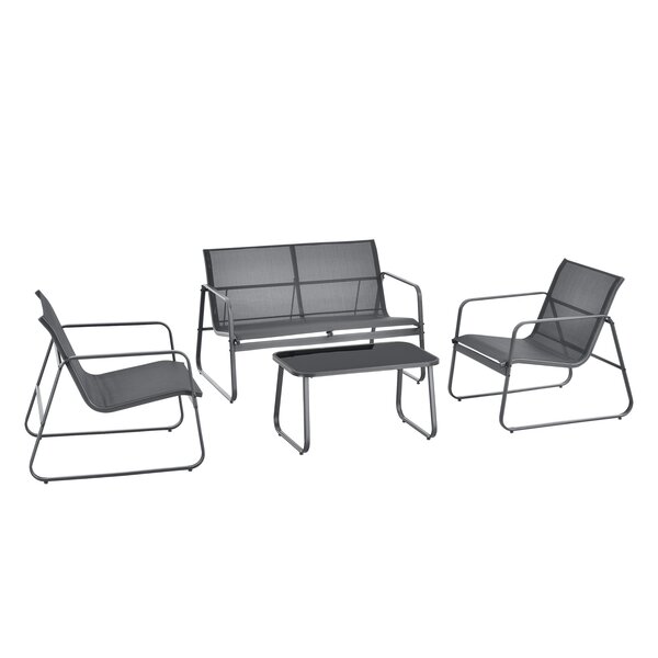 Salon de jardin de 4 meubles acier PVC noir gris foncé 03_0008241