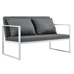 Salon de jardin ensemble de jardin table basse avec canapé et chaises extérieures métal verre polyester blanc 03_0003586