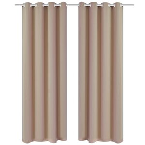 2 Pièces Rideau Blackout Occultant Crème avec Œillets en métal 135x245cm