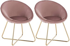 Lot de 2 chaises de cuisine velours et pieds métal rose 19_0000304