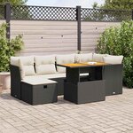 vidaXL Salon de jardin avec coussins 7 Pièces noir résine tressée acacia