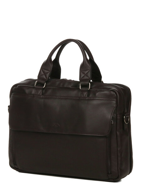 Sacoche ordinateur Attitude en cuir - 15 pouces - KATANA - 2 compartiments - L39.0 x H29.0 x P12.0 cm - 81615-Chocolat