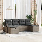 Canapé de jardin 6 pièces avec coussins gris en rattan poly