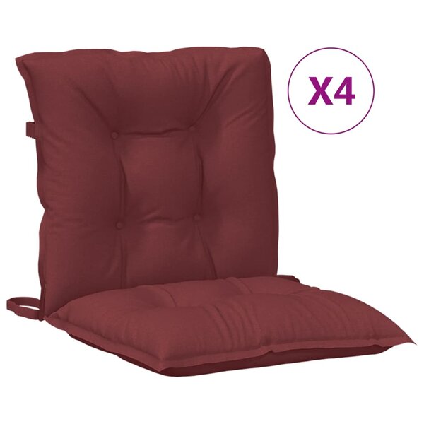 vidaXL Coussins de chaise dossier bas lot de 4 rouge bordeaux mélangé