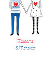 69-4510 Carte Madame Monsieur Mr & Mrs Félicitations Couple Amoureux Cœurs Rouges Marinière Clichés élégance française Illustration French Love - Avec Enveloppe Format 12x17cm - Fabrication française
